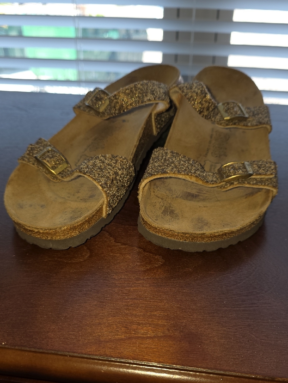 Birkenstock Women's Glitter Double Strap Sandals in Gold